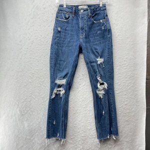Abercrombie & Fitch Mom Jeans Women Sz 25 Blue High Rise Distressed Skinny